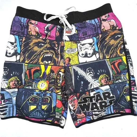 STAR WARS Men's 2XL Retro Vintage Comic Book Collage 8" Board Shorts Swim Trunks - Picture 1 of 8